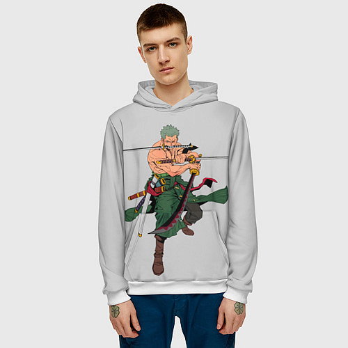 Мужская толстовка Арт Ророноа Зоро, One Piece / 3D-Белый – фото 3