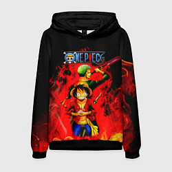 Толстовка-худи мужская Зоро и Луффи в огне One Piece, цвет: 3D-черный