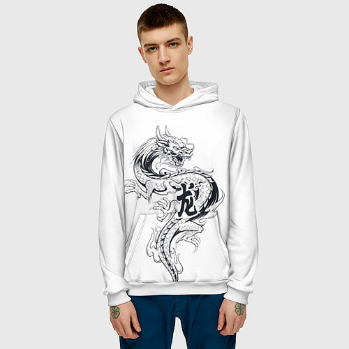 Мужская толстовка Китайский дракон на белом фоне / 3D-Белый – фото 3