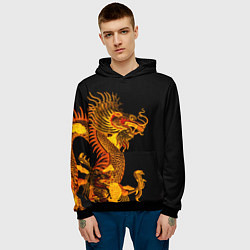 Толстовка-худи мужская Золотой китайский дракон, цвет: 3D-черный — фото 2
