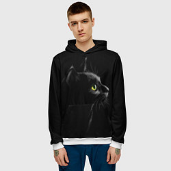 Толстовка-худи мужская Черный кот, цвет: 3D-белый — фото 2