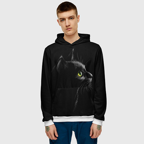 Мужская толстовка Черный кот / 3D-Белый – фото 3