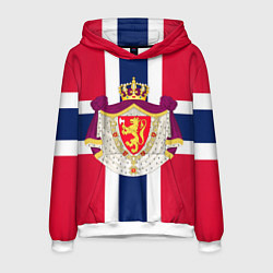 Толстовка-худи мужская Норвегия Флаг и герб Норвегии, цвет: 3D-белый