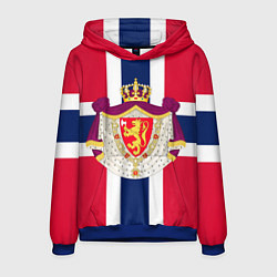 Толстовка-худи мужская Норвегия Флаг и герб Норвегии, цвет: 3D-синий