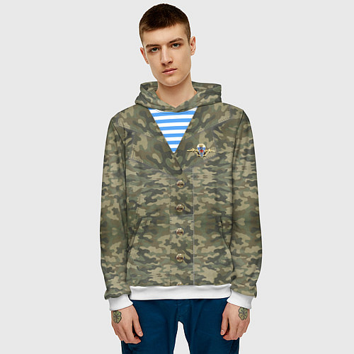 Мужская толстовка Камуфляж ВДВ со значком / 3D-Белый – фото 3