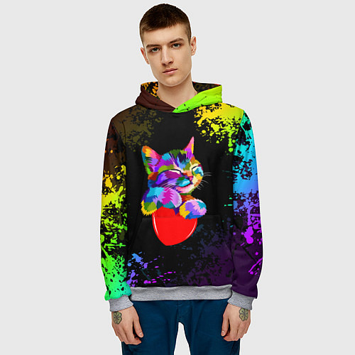 Мужская толстовка РАДУЖНЫЙ КОТИК RAINBOW KITTY / 3D-Меланж – фото 3