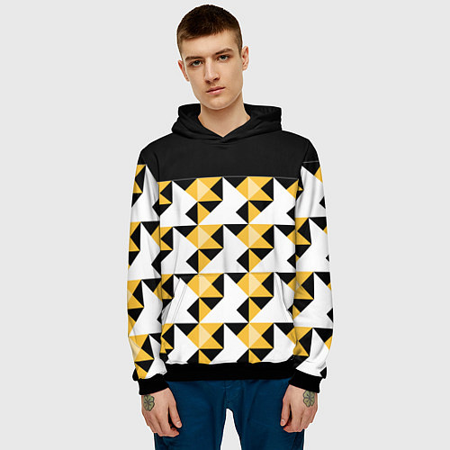 Мужская толстовка Черно-желтый геометрический / 3D-Черный – фото 3