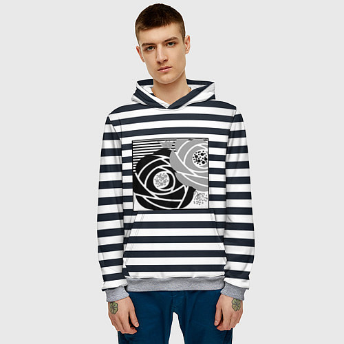 Мужская толстовка Аппликация розы на полосатом / 3D-Меланж – фото 3