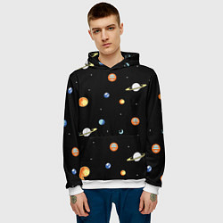 Толстовка-худи мужская Планеты в космосе, цвет: 3D-белый — фото 2