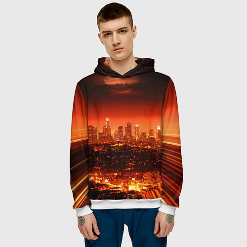 Мужская толстовка Закат в Нью Йорке / 3D-Белый – фото 3