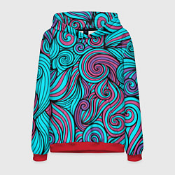 Толстовка-худи мужская Синие листья, цвет: 3D-красный