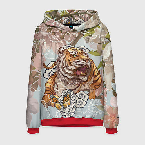 Мужская толстовка Тигр в облаках / 3D-Красный – фото 1