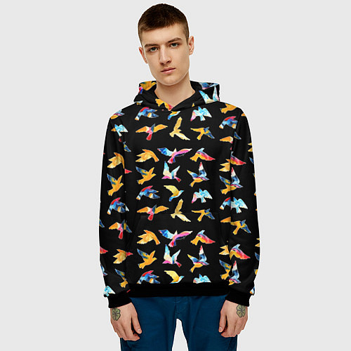 Мужская толстовка Акварельные птица / 3D-Черный – фото 3