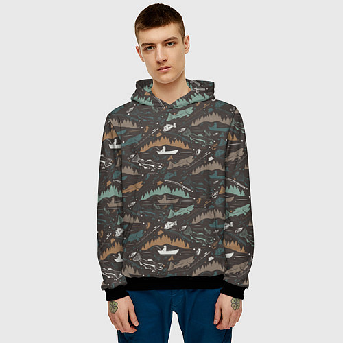 Мужская толстовка На Рыбалке / 3D-Черный – фото 3