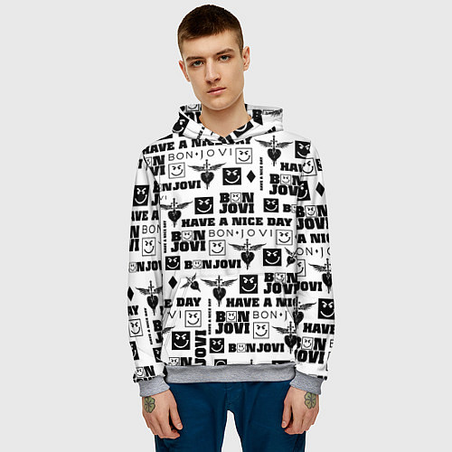 Мужская толстовка BON JOVI ЛОГОБОМБИНГ БОН ДЖОВИ ПАТТЕРН / 3D-Меланж – фото 3