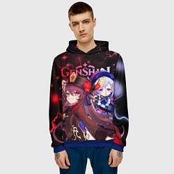 Толстовка-худи мужская Ху Тао и Ци Ци, Genshin Impact, цвет: 3D-синий — фото 2