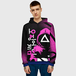 Толстовка-худи мужская Игра в кальмара красные костюмы, цвет: 3D-синий — фото 2