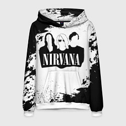 Толстовка-худи мужская Нирвана Рок Группа Гранж ЧБ Nirvana, цвет: 3D-белый