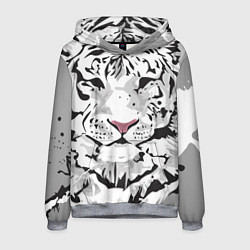 Толстовка-худи мужская Белый снежный тигр, цвет: 3D-меланж