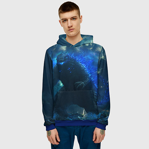 Мужская толстовка ГОДЗИЛЛА В МОРЕ / 3D-Синий – фото 3