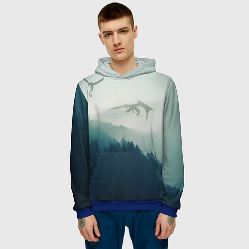 Мужская толстовка ДРАКОНЫ НАД ЛЕСОМ DRAGON / 3D-Синий – фото 3