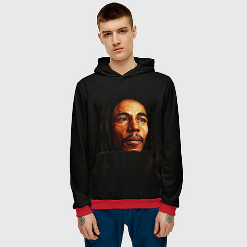 Мужская толстовка Bob Marley Art / 3D-Красный – фото 3