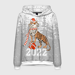 Толстовка-худи мужская Тигр с подарками, цвет: 3D-белый