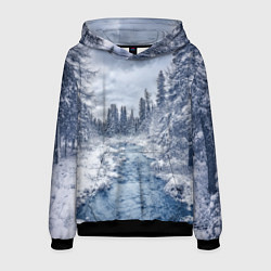 Толстовка-худи мужская СНЕЖНЫЙ ПЕЙЗАЖ, цвет: 3D-черный