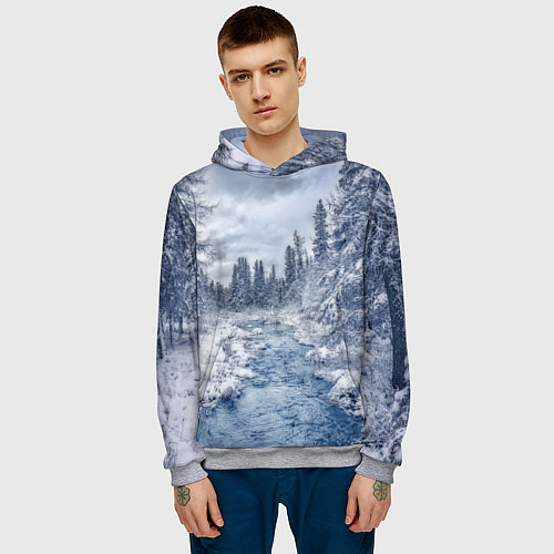 Мужская толстовка СНЕЖНЫЙ ПЕЙЗАЖ / 3D-Меланж – фото 3