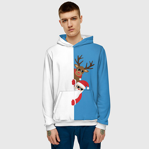 Мужская толстовка Крутые Санта и Олень / 3D-Белый – фото 3