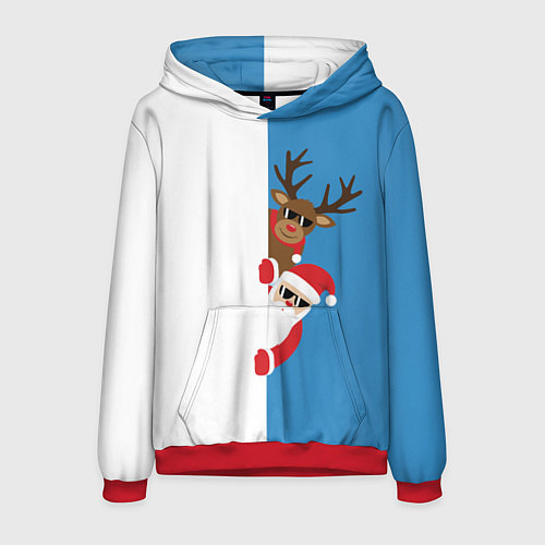 Мужская толстовка Крутые Санта и Олень / 3D-Красный – фото 1