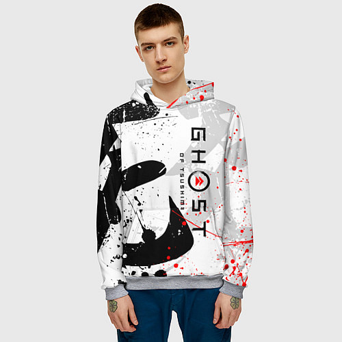 Мужская толстовка GHOST OF TSUSHIMA ПРИЗРАК ЦУСИМЫ БЕЛЫЙ / 3D-Меланж – фото 3