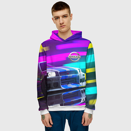 Мужская толстовка NISSAN GT-R SKYLINE / 3D-Белый – фото 3