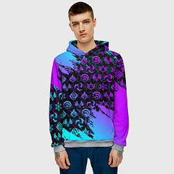 Толстовка-худи мужская GENSHIN NEON PATTERN SYMBOL НЕОН ЭМБЛЕМЫ, цвет: 3D-меланж — фото 2