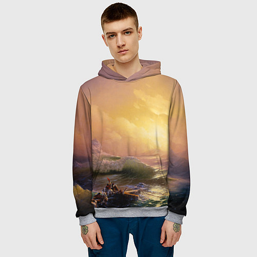Мужская толстовка Шторм в море девятый вал / 3D-Меланж – фото 3