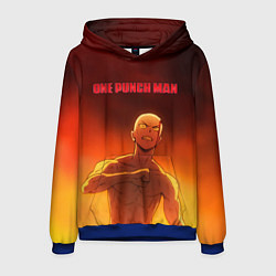 Толстовка-худи мужская Сайтама в огне One Punch-Man, цвет: 3D-синий