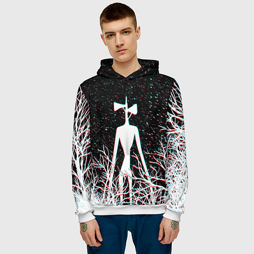 Мужская толстовка СИРЕНОГОЛОВЫЙ ГЛИТЧ ЛЕС, КОСМОС / 3D-Белый – фото 3