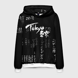 Толстовка-худи мужская Токио Надпись Иероглифы Япония Tokyo, цвет: 3D-белый
