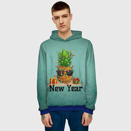 Мужская толстовка Праздничный ананас / 3D-Синий – фото 3