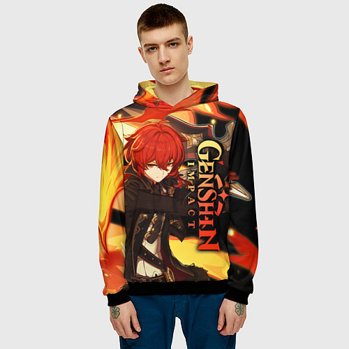 Мужская толстовка Геншин импакт: Дилюк / 3D-Черный – фото 3