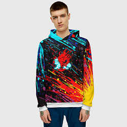 Толстовка-худи мужская Cyberpunk 2077 Цветные брызги, цвет: 3D-белый — фото 2