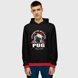 Толстовка-худи мужская Мопс Pug, цвет: 3D-красный — фото 2