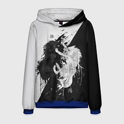 Толстовка-худи мужская ИНЬ ЯНЬ ВОЛКИ ЧЁРНО БЕЛЫЙ, цвет: 3D-синий