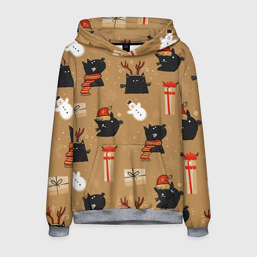 Мужская толстовка Черные новогодние коты / 3D-Меланж – фото 1