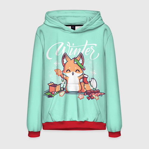 Мужская толстовка Зима Новогодний лисенок / 3D-Красный – фото 1