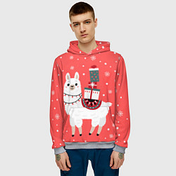 Толстовка-худи мужская Лама Новый год, цвет: 3D-меланж — фото 2