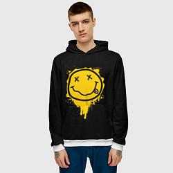 Толстовка-худи мужская NIRVANA LOGO SMILE, БРЫЗГИ КРАСОК, цвет: 3D-белый — фото 2