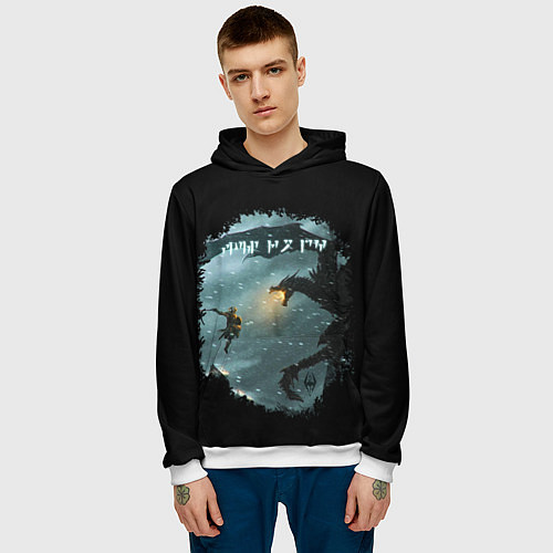 Мужская толстовка TES SKYRIM FIGHT DRAGON / 3D-Белый – фото 3