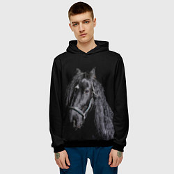 Толстовка-худи мужская Лошадь на черном фоне, цвет: 3D-черный — фото 2