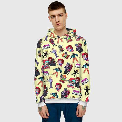 Мужская толстовка Friday Night Funkin - все герои / 3D-Белый – фото 3
